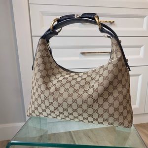 GUCCI Canvas Horsebit Hobo Bag